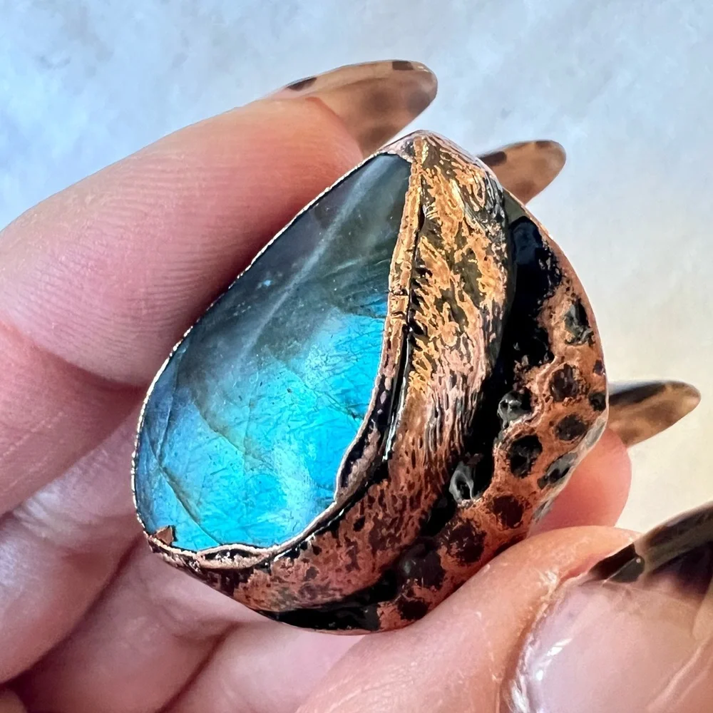 Aqua Dragons Eye Flash Labradorite Ring Sz 6, 7, 8 - Picture 1 of 12